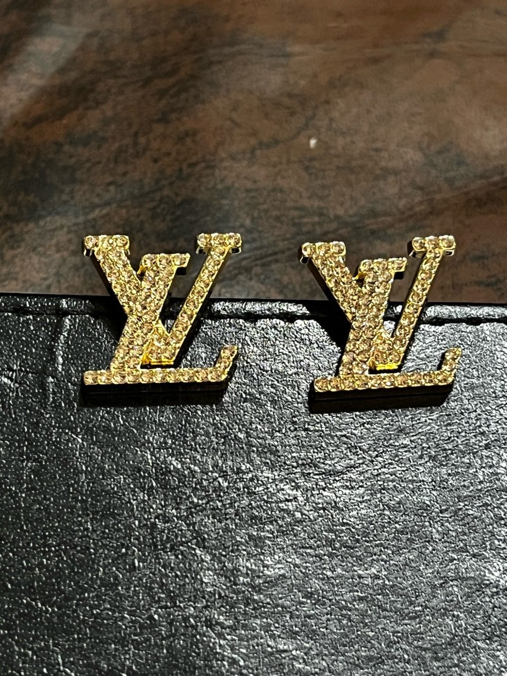 Louis. Vuitton. Rhinestone Monogram Stud Earrings